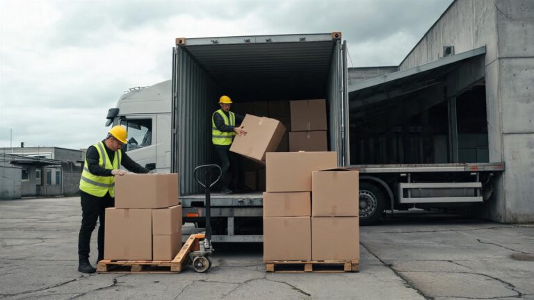 Loading boxed e-bikes into a shipping container at the factory dock