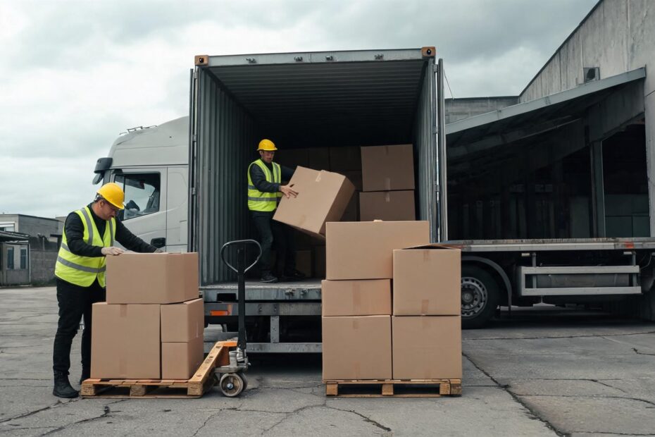 Loading boxed e-bikes into a shipping container at the factory dock